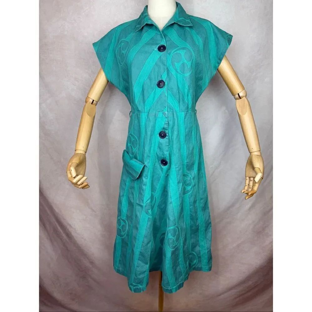 Vintage 1950s Teal Shirtwaist Day Dress M/L READ Pinup